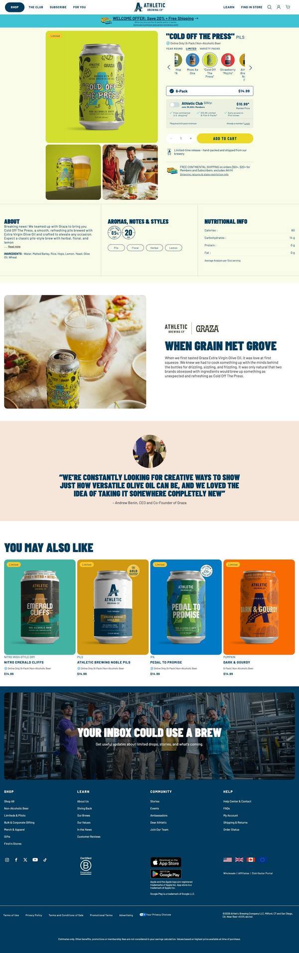 Athletic Brewing landing page