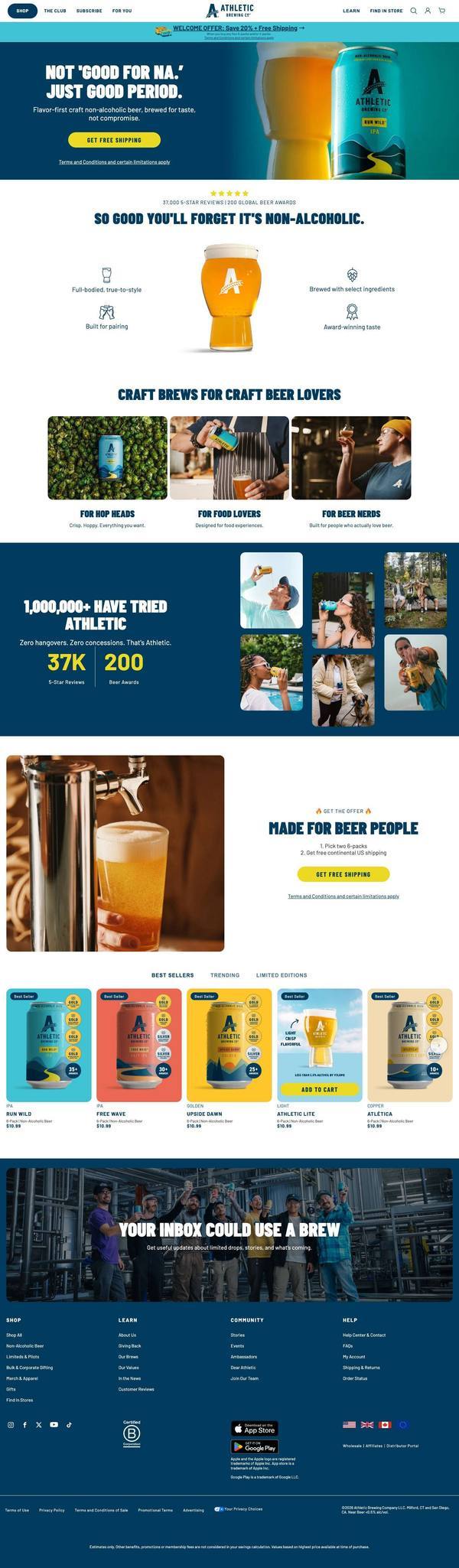 Athletic Brewing landing page