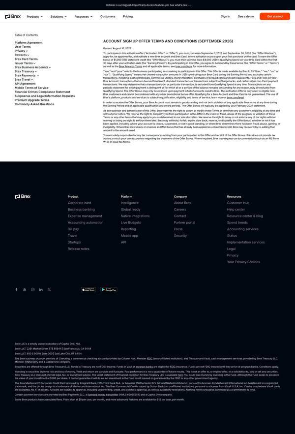 Brex landing page