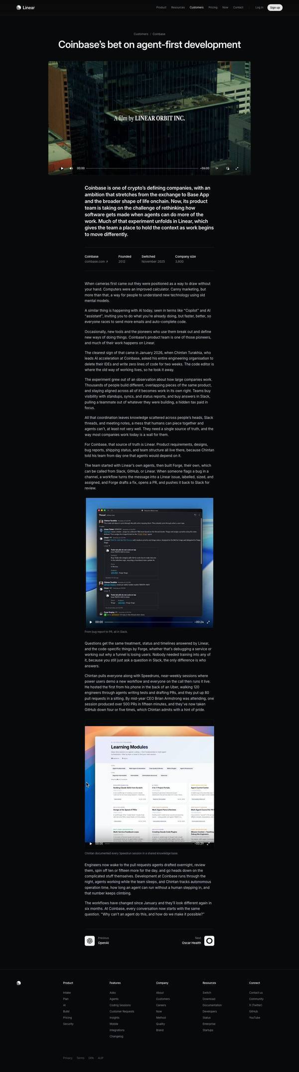 Linear landing page