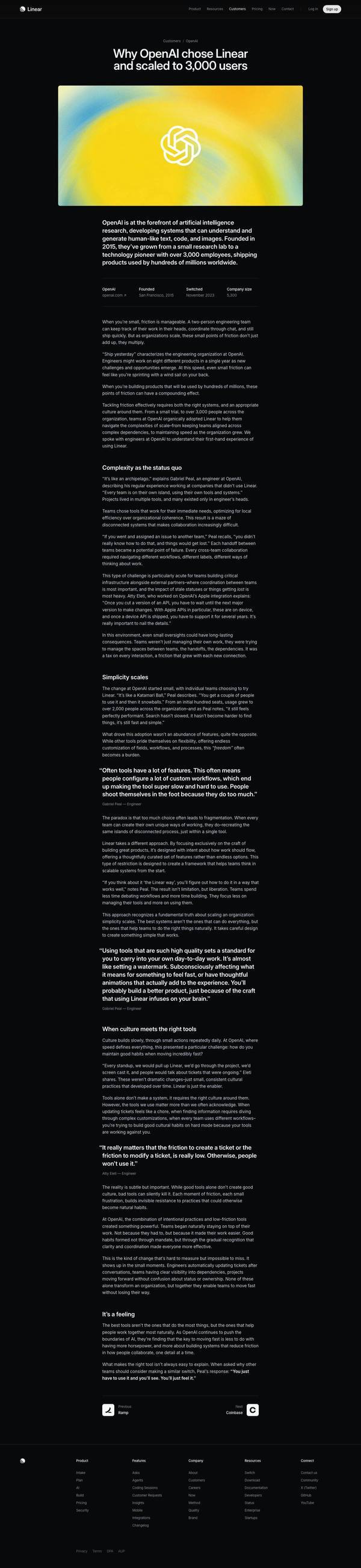 Linear landing page