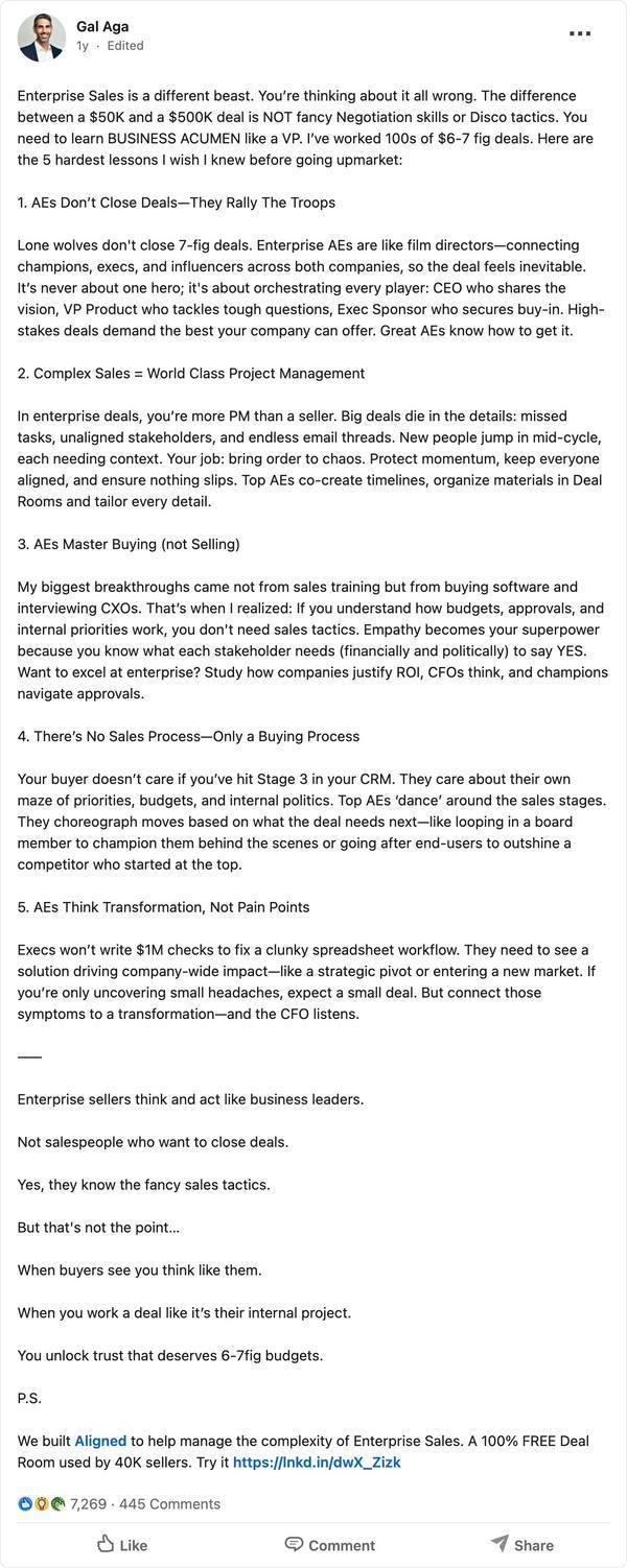 Aligned linkedin post