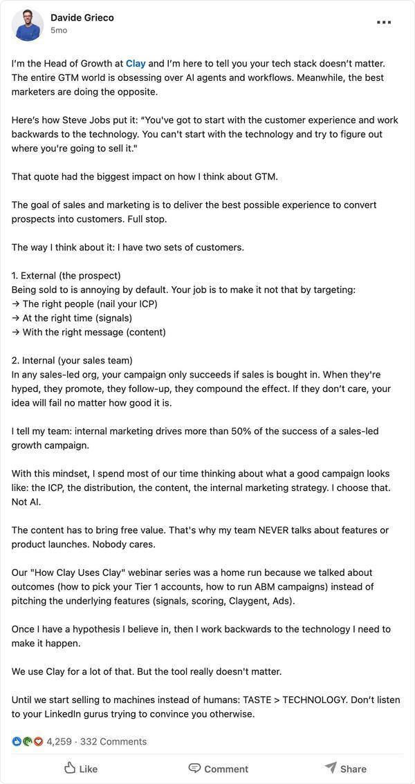 Clay linkedin post