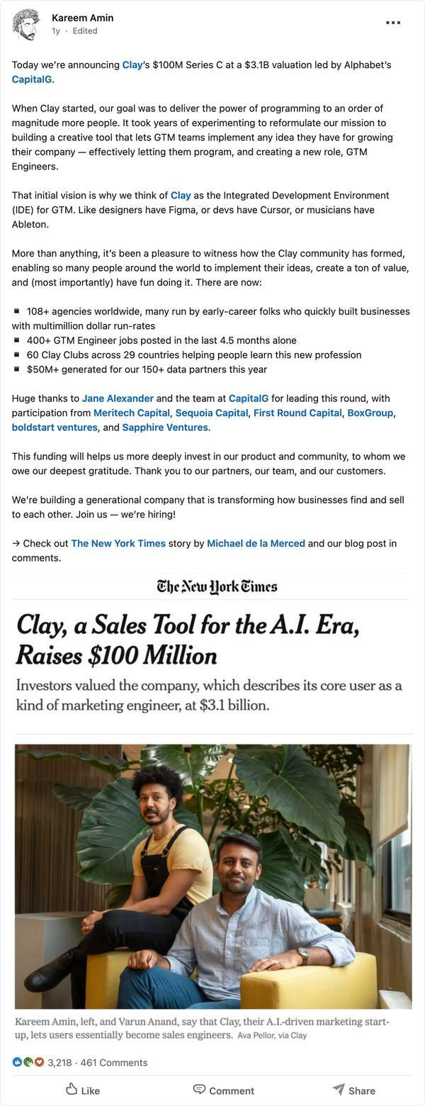 Clay linkedin post