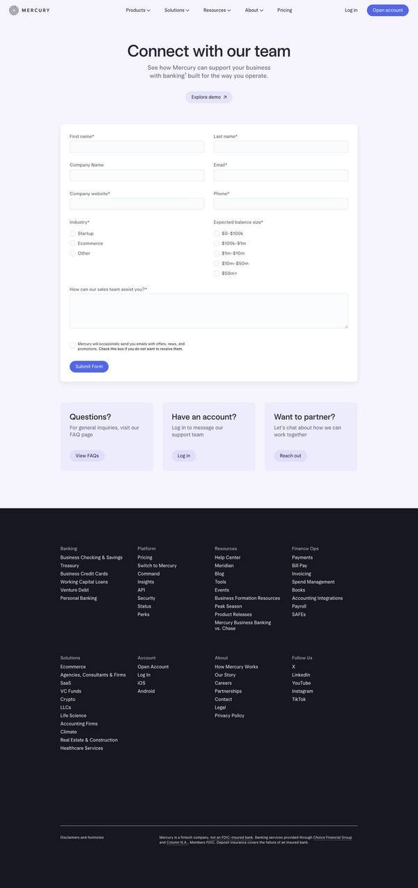 Mercury Website page
