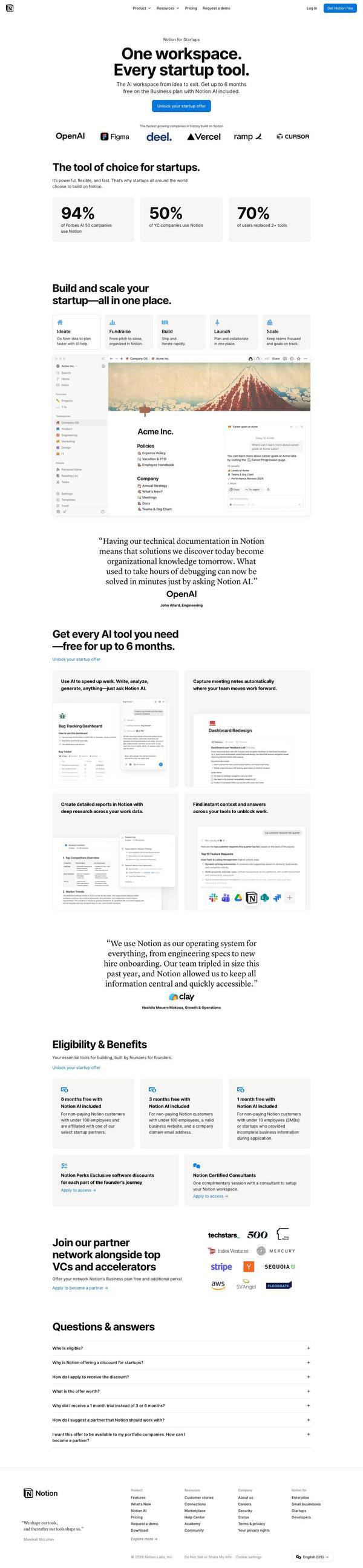 Notion landing page