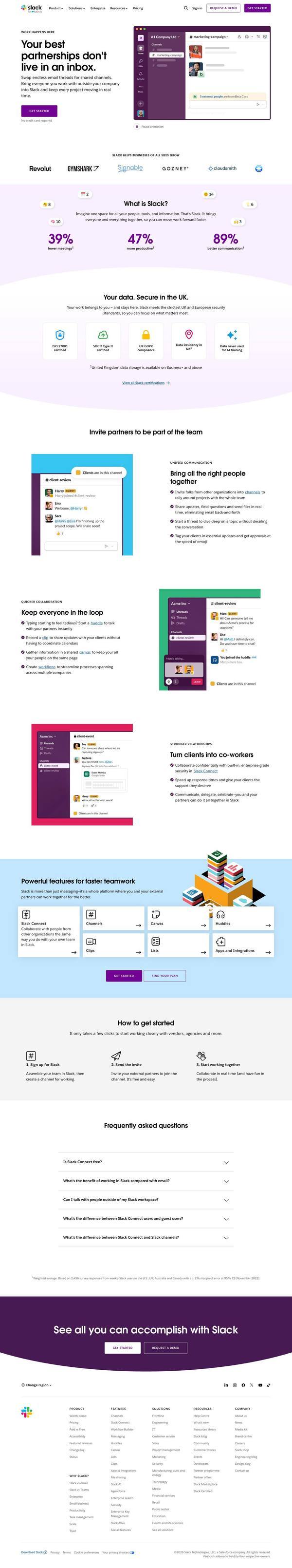 Slack landing page