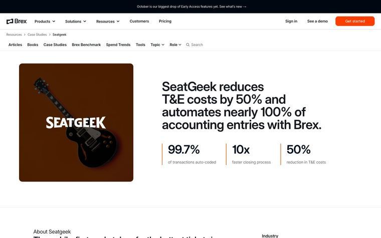 Brex: SeatGeek reduces T&E costs by 50% and automates nearly 100% of accounting entries with Brex