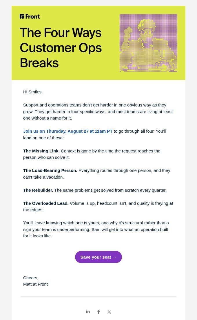 Front: The four ways customer ops breaks (live Aug 27)